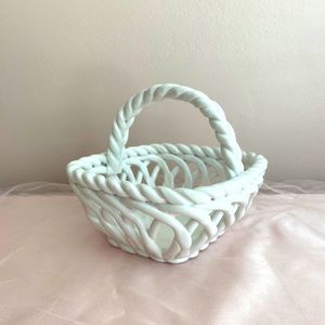 Neiman Marcus, hand woven basket. 4 inch square.  White